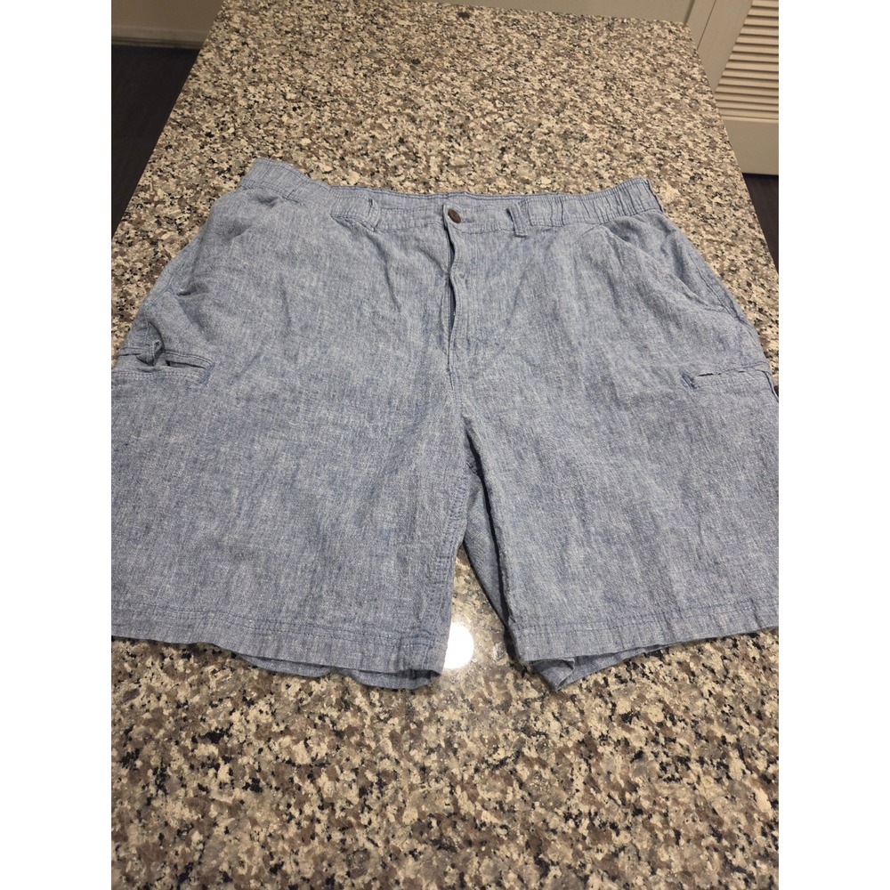 St. John's Bay Linen Blend Shorts Mens 42 Blue Cotton Stretch Casual